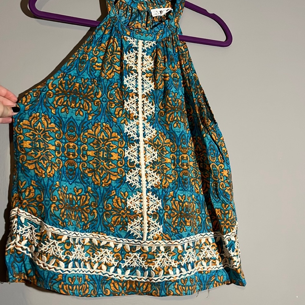 THML size Large halter tank. Blue and yellow with white embroidery. Like new